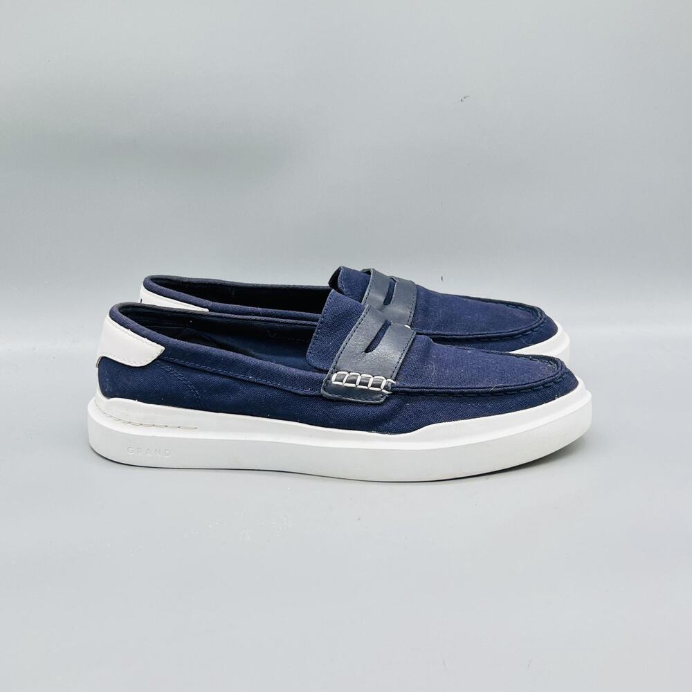 Cole Haan Shoes Mens 8.5 Blue Canvas Grand Penny Loafers Casual Comfort Walking